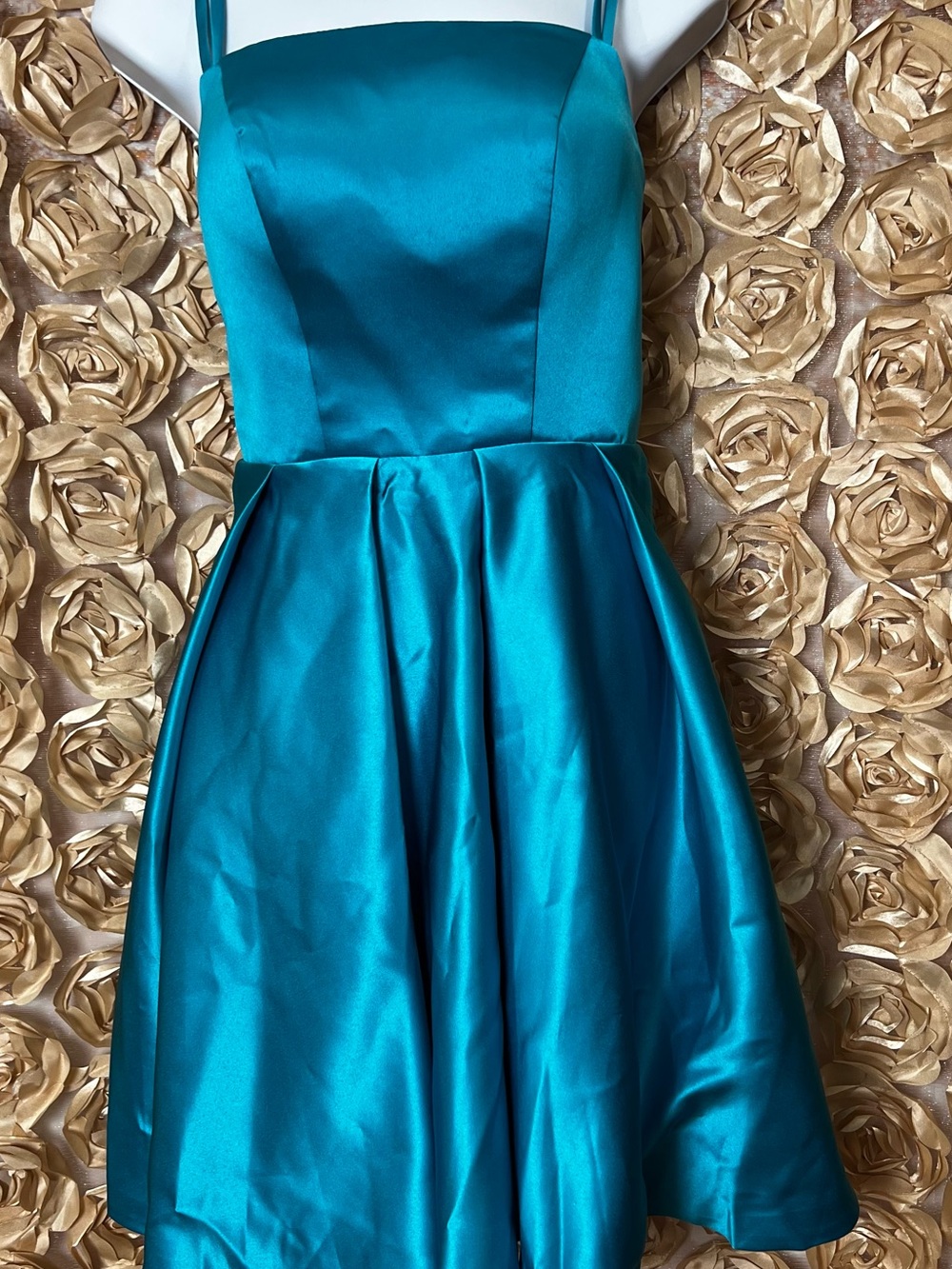 Women’s Teal Satin Party Dress with Straps